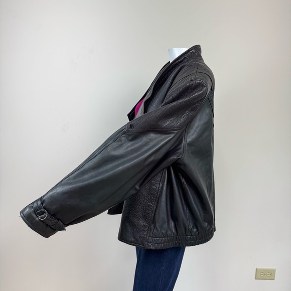 Marc Buchanan Pelle Pelle Oversized Textured Black Leather Moto Jacket Vintage - Picture 5 of 17